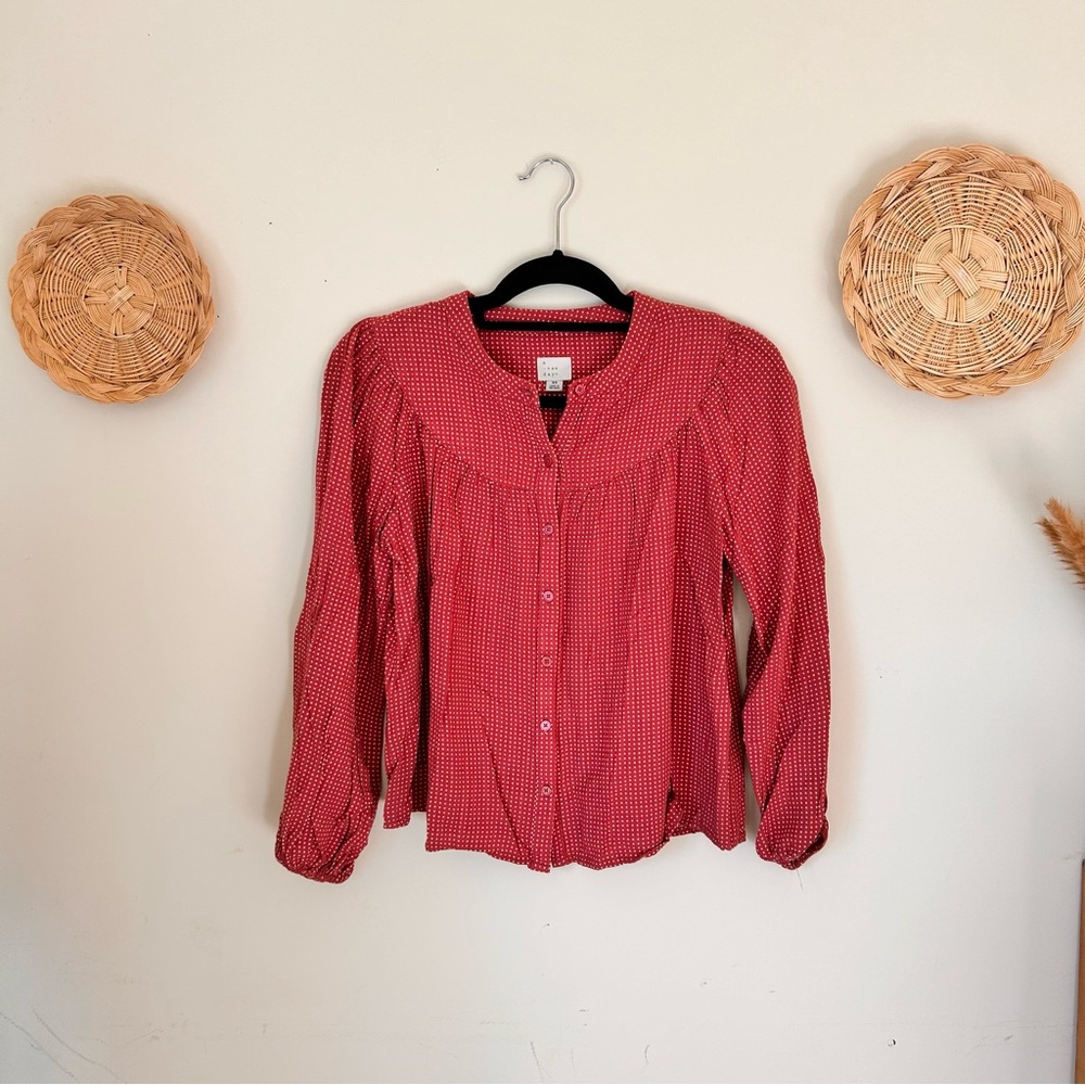 A New Day Button Down Top Polka Dota Pattern Dark Pink Size XS
